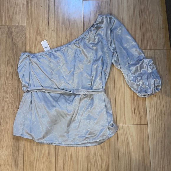 NWT Ann Taylor Silver One Shoulder Blouse with Waist Tie - Picture 1 of 2